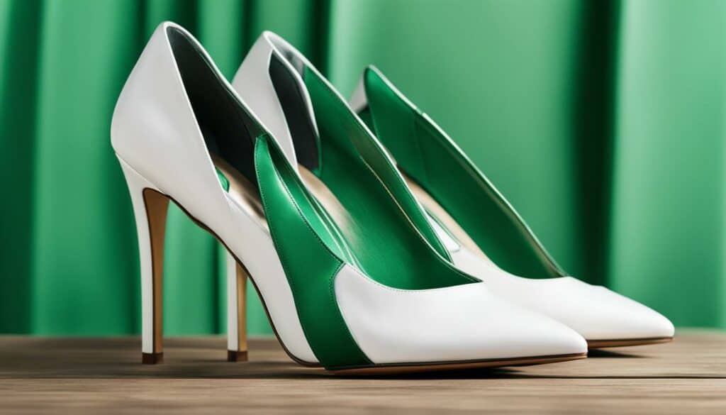 White shoes with emerald green dress