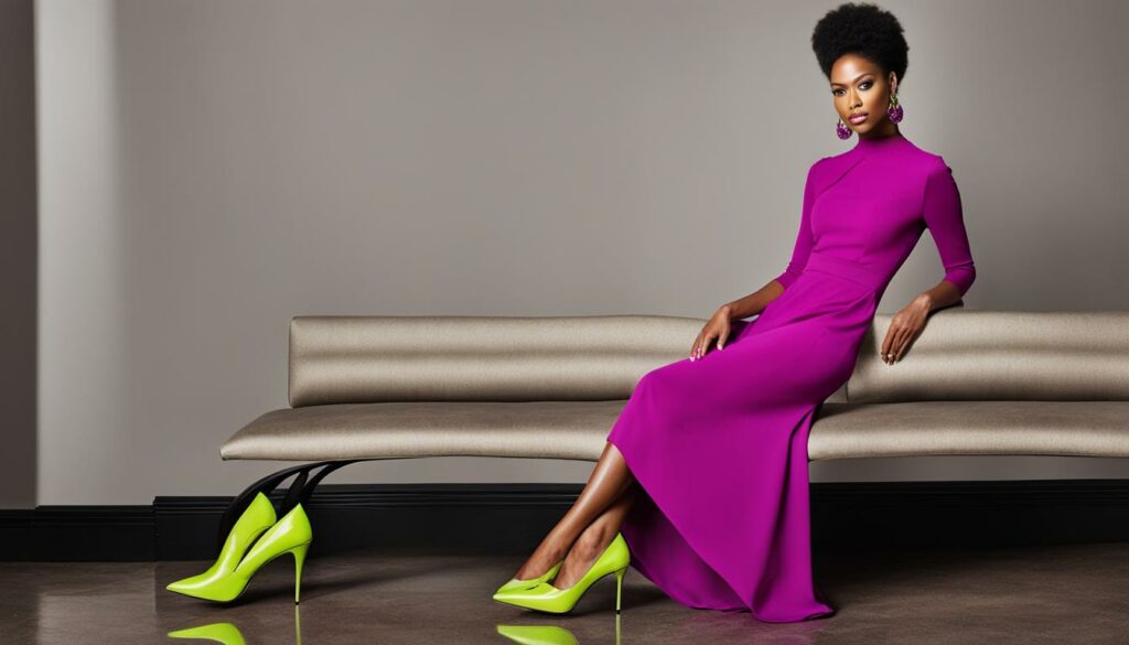 lime green shoes with magenta dress