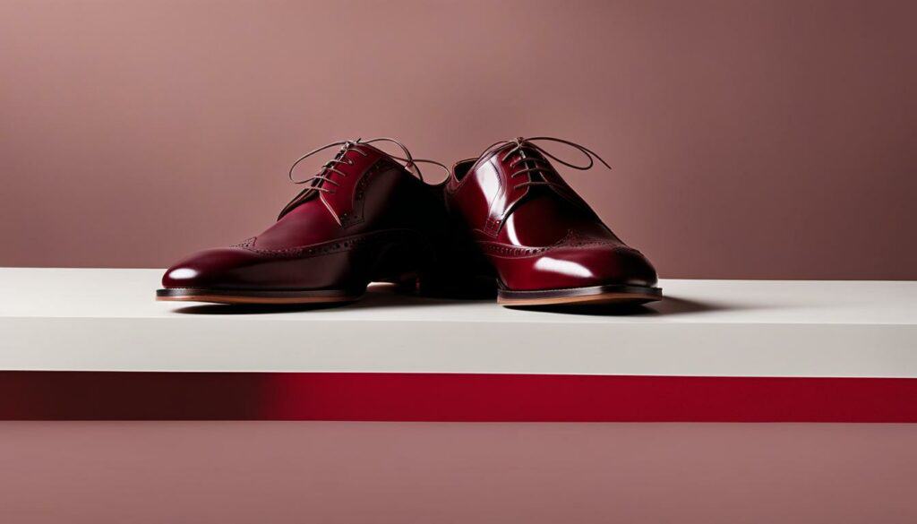 maroon shoes and red-brown footwear