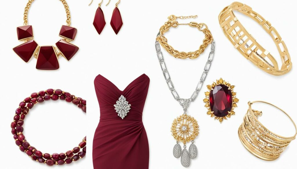 trendy accessories for a burgundy dress