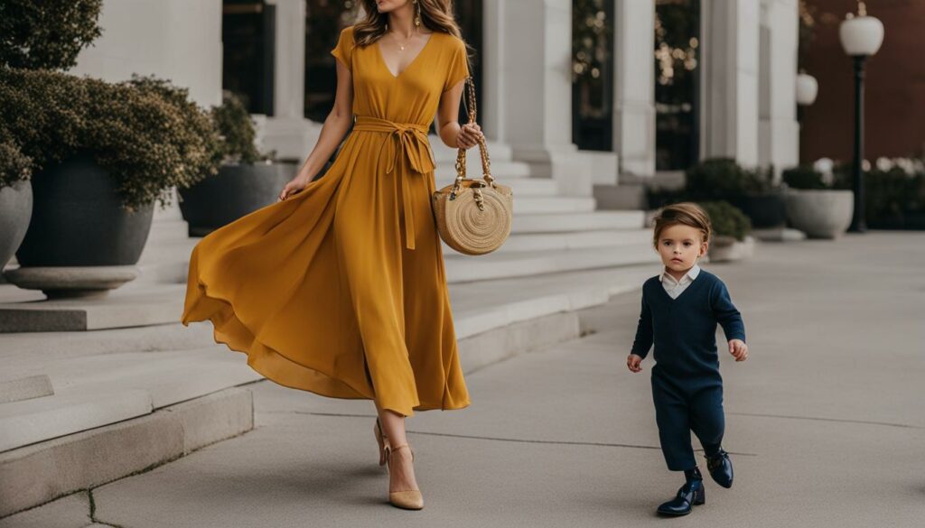 yellow dress navy blue shoes